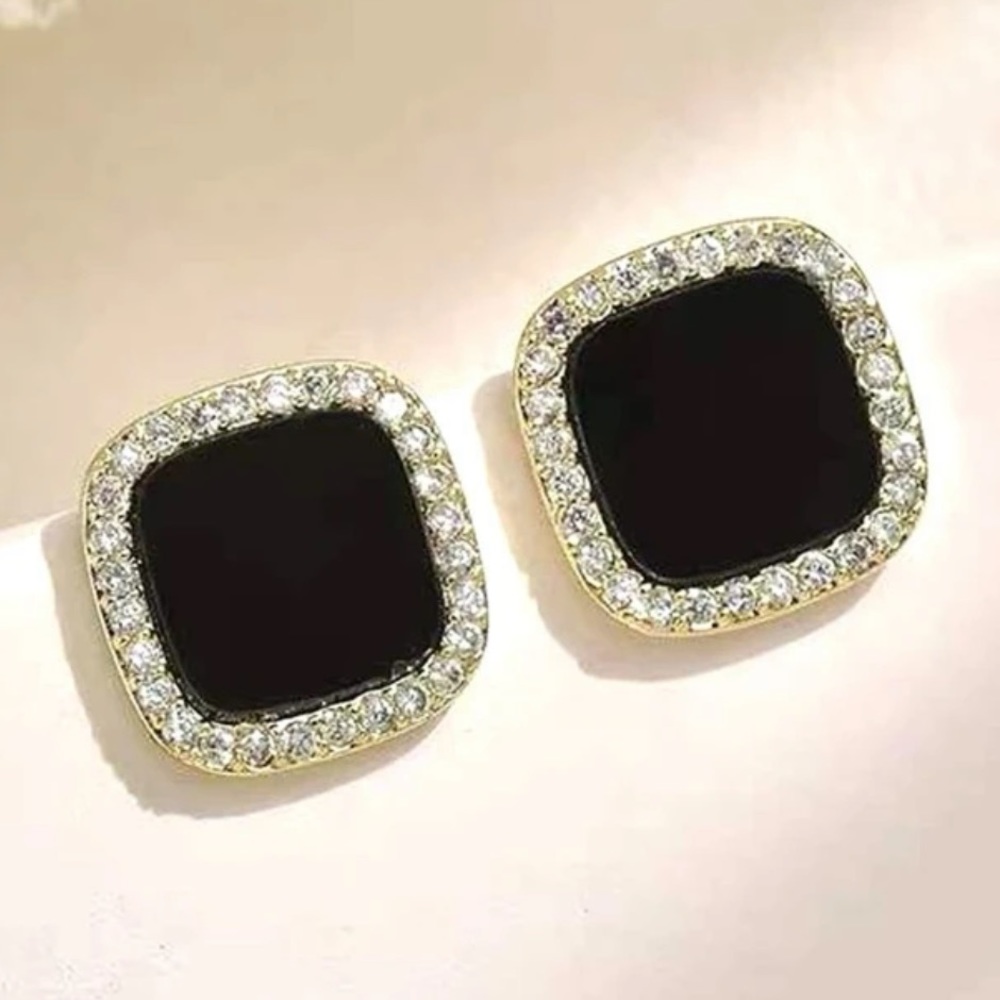 Cubic Zirconia Black Square Earrings